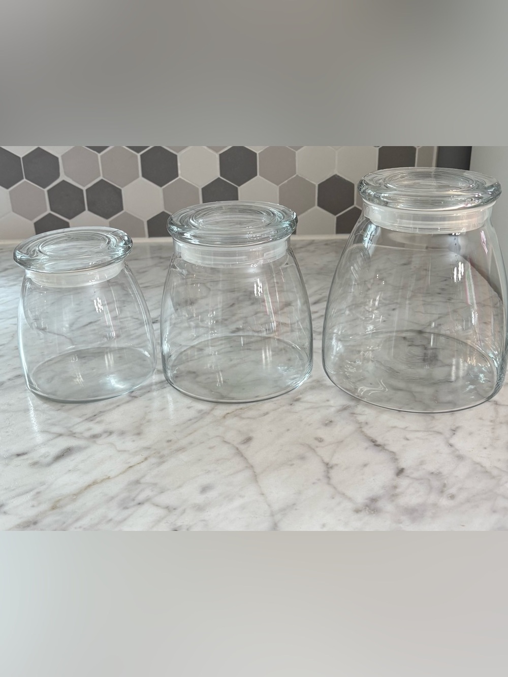 3 Glass Apothecary Jars with Lids, Clear Glass Storage Canisters